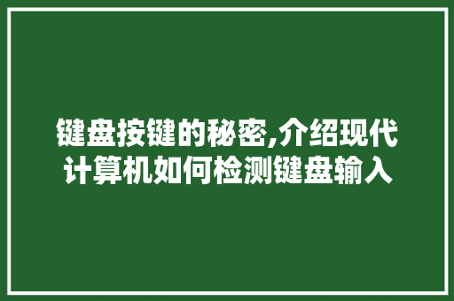键盘按键的秘密,介绍现代计算机如何检测键盘输入