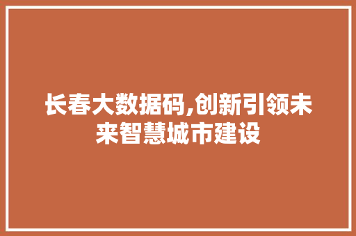 长春大数据码,创新引领未来智慧城市建设 百度SEO