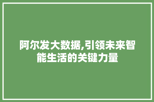 阿尔发大数据,引领未来智能生活的关键力量 神马SEO