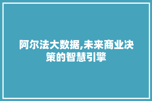 阿尔法大数据,未来商业决策的智慧引擎
