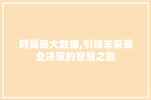 阿曼泰大数据,引领未来商业决策的智慧之匙