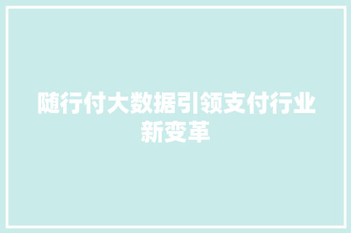 随行付大数据引领支付行业新变革 百度SEO