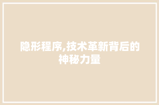 隐形程序,技术革新背后的神秘力量 搜狗SEO