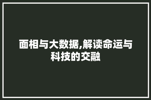 面相与大数据,解读命运与科技的交融