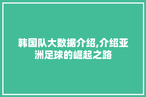 韩国队大数据介绍,介绍亚洲足球的崛起之路