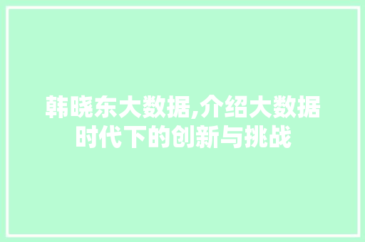 韩晓东大数据,介绍大数据时代下的创新与挑战
