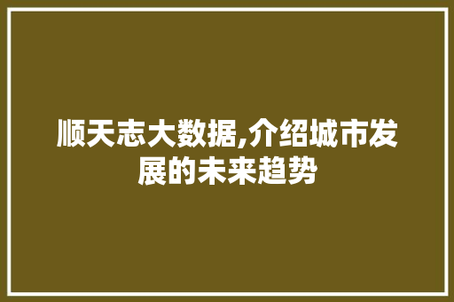 顺天志大数据,介绍城市发展的未来趋势