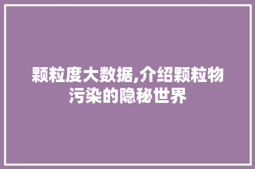 颗粒度大数据,介绍颗粒物污染的隐秘世界