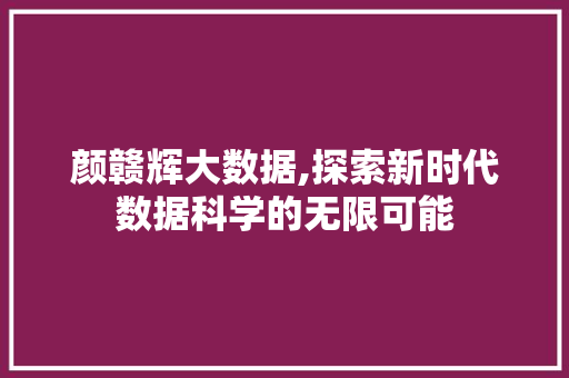 颜赣辉大数据,探索新时代数据科学的无限可能