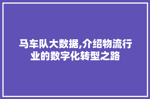 马车队大数据,介绍物流行业的数字化转型之路