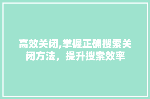 高效关闭,掌握正确搜索关闭方法，提升搜索效率