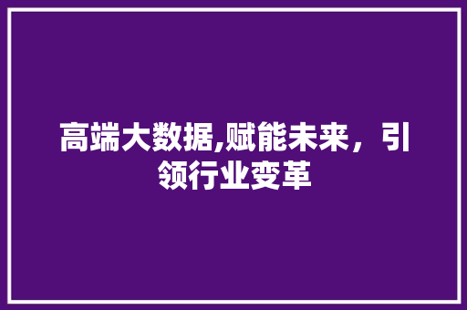 高端大数据,赋能未来，引领行业变革 GoogleSEO
