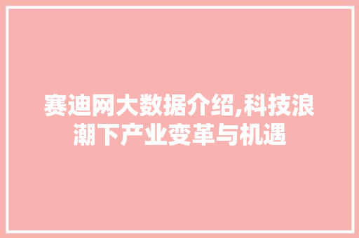 赛迪网大数据介绍,科技浪潮下产业变革与机遇