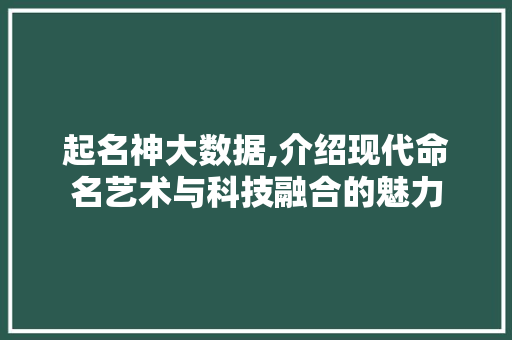 起名神大数据,介绍现代命名艺术与科技融合的魅力