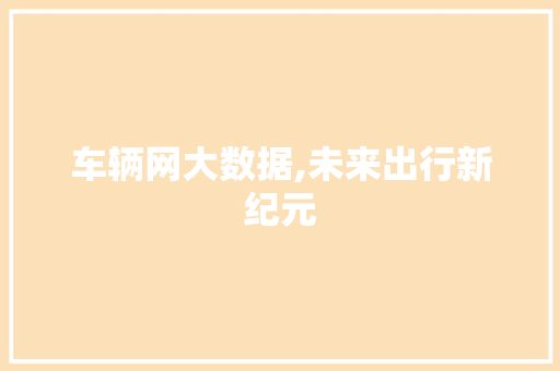 车辆网大数据,未来出行新纪元