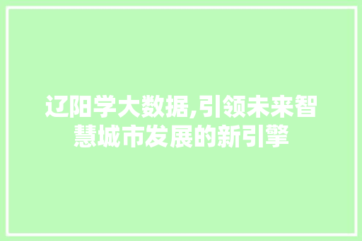 辽阳学大数据,引领未来智慧城市发展的新引擎 百度SEO