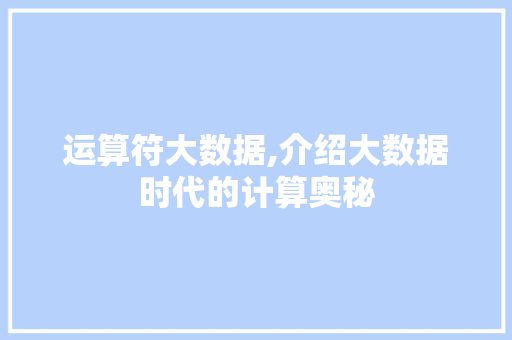 运算符大数据,介绍大数据时代的计算奥秘
