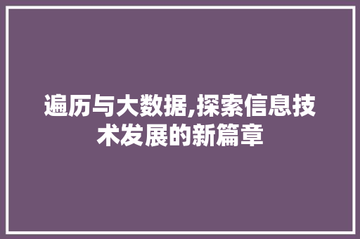遍历与大数据,探索信息技术发展的新篇章