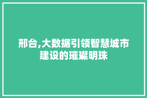 邢台,大数据引领智慧城市建设的璀璨明珠