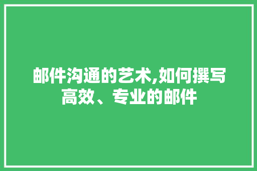 邮件沟通的艺术,如何撰写高效、专业的邮件