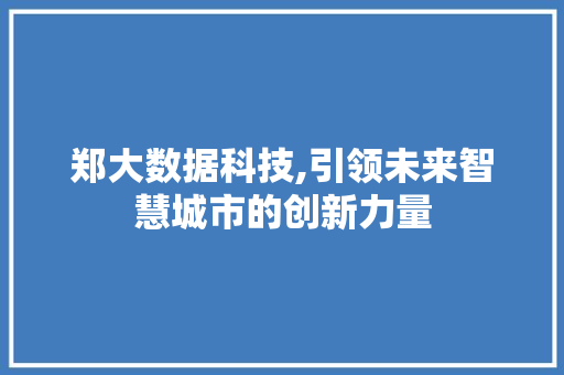 郑大数据科技,引领未来智慧城市的创新力量