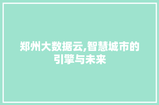 郑州大数据云,智慧城市的引擎与未来