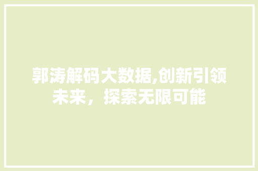 郭涛解码大数据,创新引领未来，探索无限可能 搜狗SEO