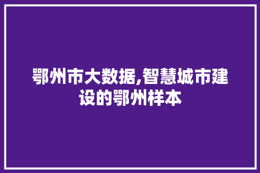 鄂州市大数据,智慧城市建设的鄂州样本 搜狗SEO