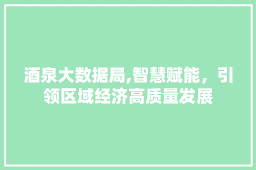酒泉大数据局,智慧赋能，引领区域经济高质量发展
