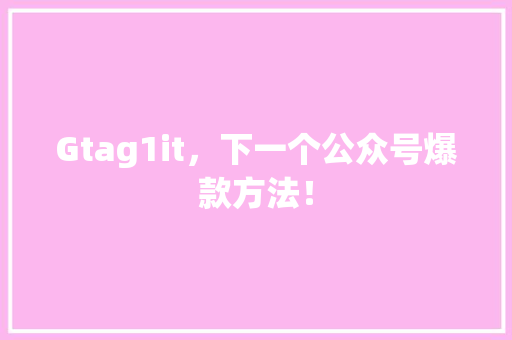 Gtag1it，下一个公众号爆款方法！ 神马SEO