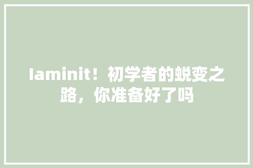 Iaminit！初学者的蜕变之路，你准备好了吗