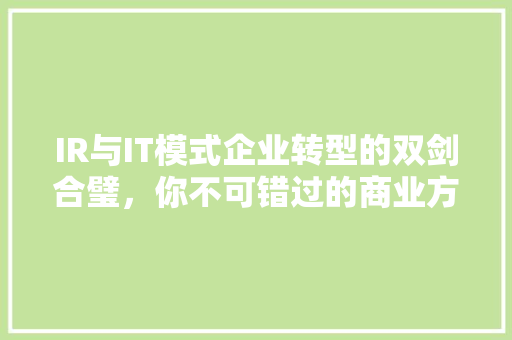 IR与IT模式企业转型的双剑合璧，你不可错过的商业方法！ 搜狗SEO