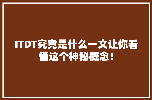 ITDT究竟是什么一文让你看懂这个神秘概念！