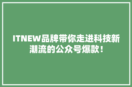 ITNEW品牌带你走进科技新潮流的公众号爆款！ GoogleSEO