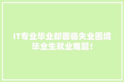 IT专业毕业却面临失业困境毕业生就业难题！ 神马SEO