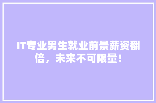 IT专业男生就业前景薪资翻倍，未来不可限量！ GoogleSEO