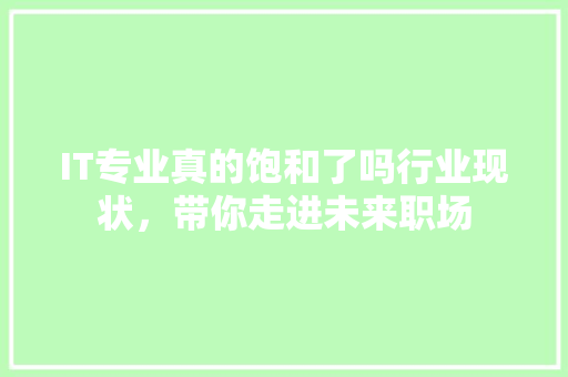 IT专业真的饱和了吗行业现状，带你走进未来职场 GoogleSEO