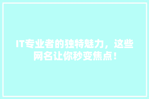 IT专业者的独特魅力，这些网名让你秒变焦点！ 搜狗SEO