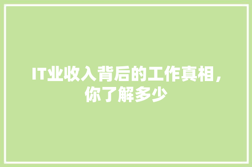 IT业收入背后的工作真相，你了解多少 搜狗SEO