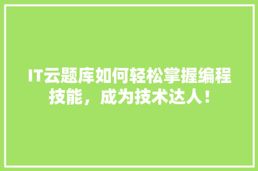 IT云题库如何轻松掌握编程技能，成为技术达人！ 必应SEO