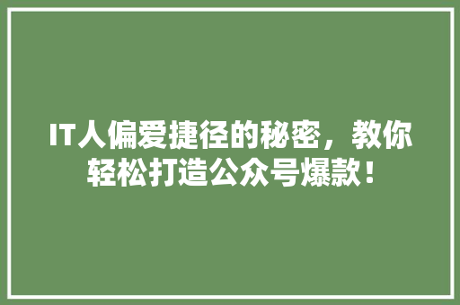 IT人偏爱捷径的秘密，教你轻松打造公众号爆款！ 神马SEO