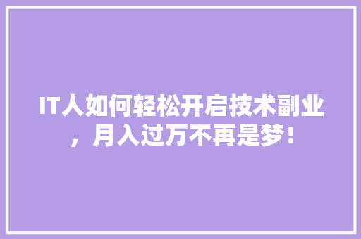 IT人如何轻松开启技术副业，月入过万不再是梦！ 神马SEO