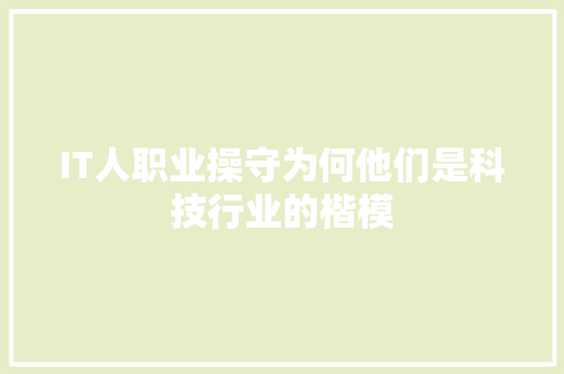 IT人职业操守为何他们是科技行业的楷模 百度SEO