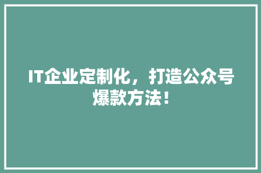 IT企业定制化，打造公众号爆款方法！ 必应SEO