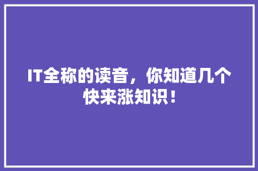 IT全称的读音，你知道几个快来涨知识！ 搜狗SEO