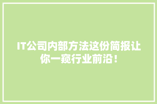 IT公司内部方法这份简报让你一窥行业前沿！