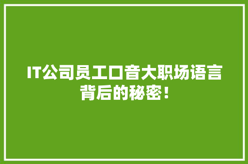 IT公司员工口音大职场语言背后的秘密！ GoogleSEO