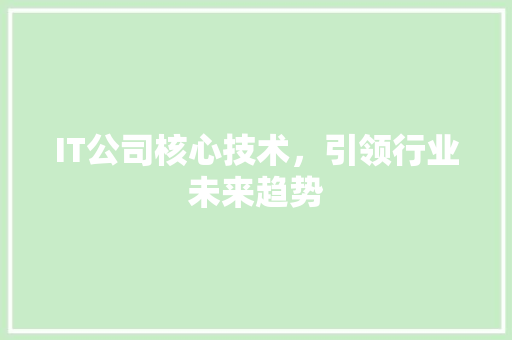 IT公司核心技术，引领行业未来趋势 搜狗SEO