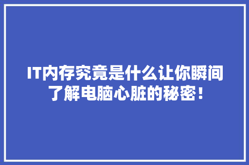 IT内存究竟是什么让你瞬间了解电脑心脏的秘密！ 搜狗SEO