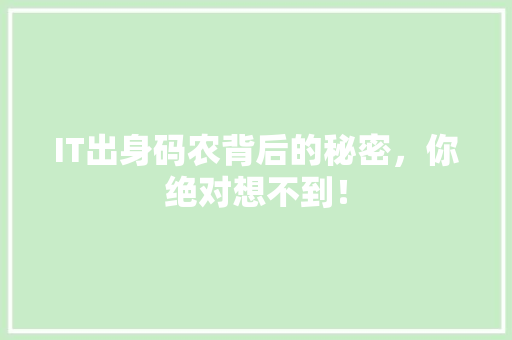 IT出身码农背后的秘密，你绝对想不到！ 搜狗SEO